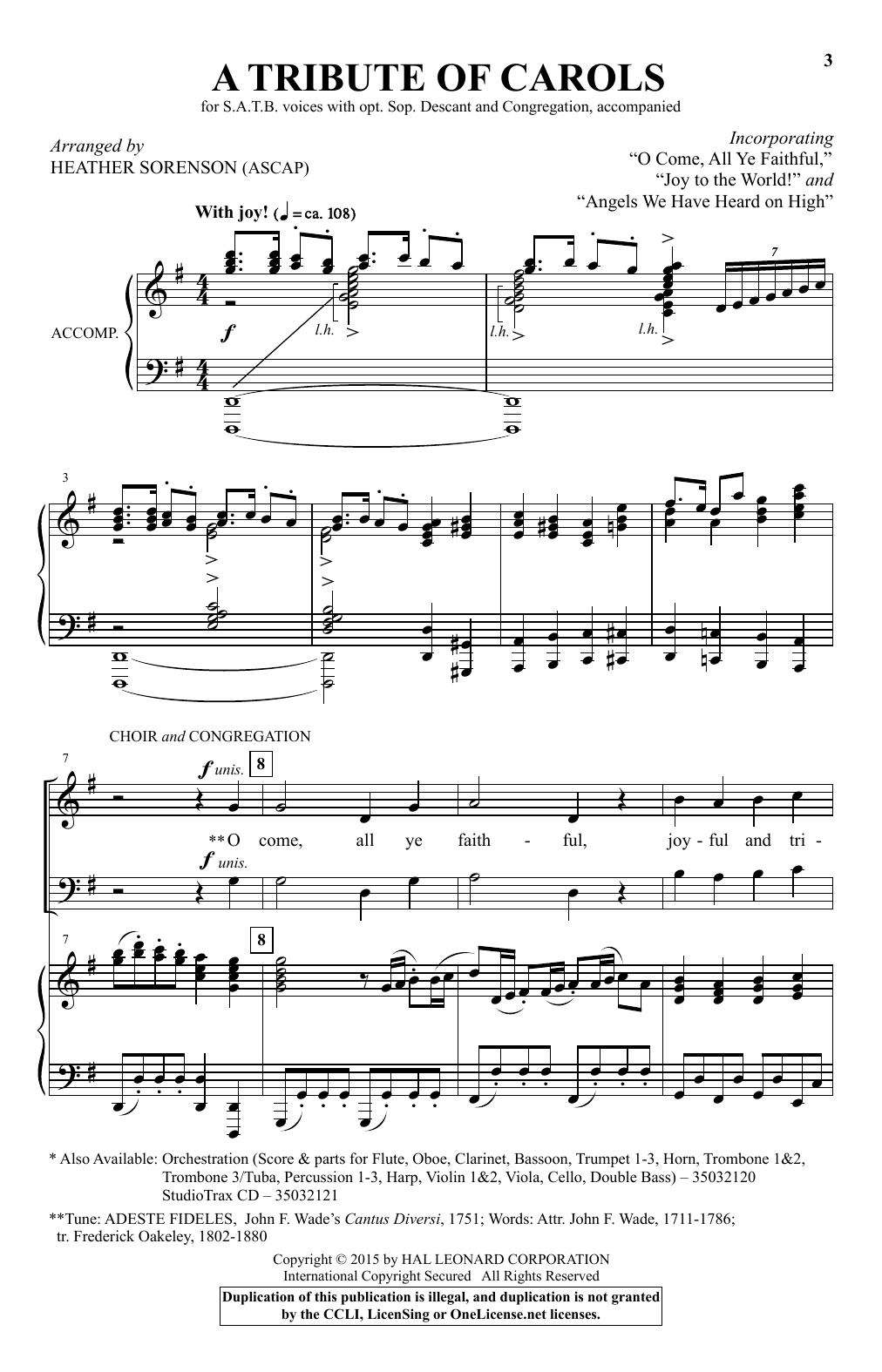 Heather Sorenson A Tribute Of Carols sheet music notes and chords. Download Printable PDF.