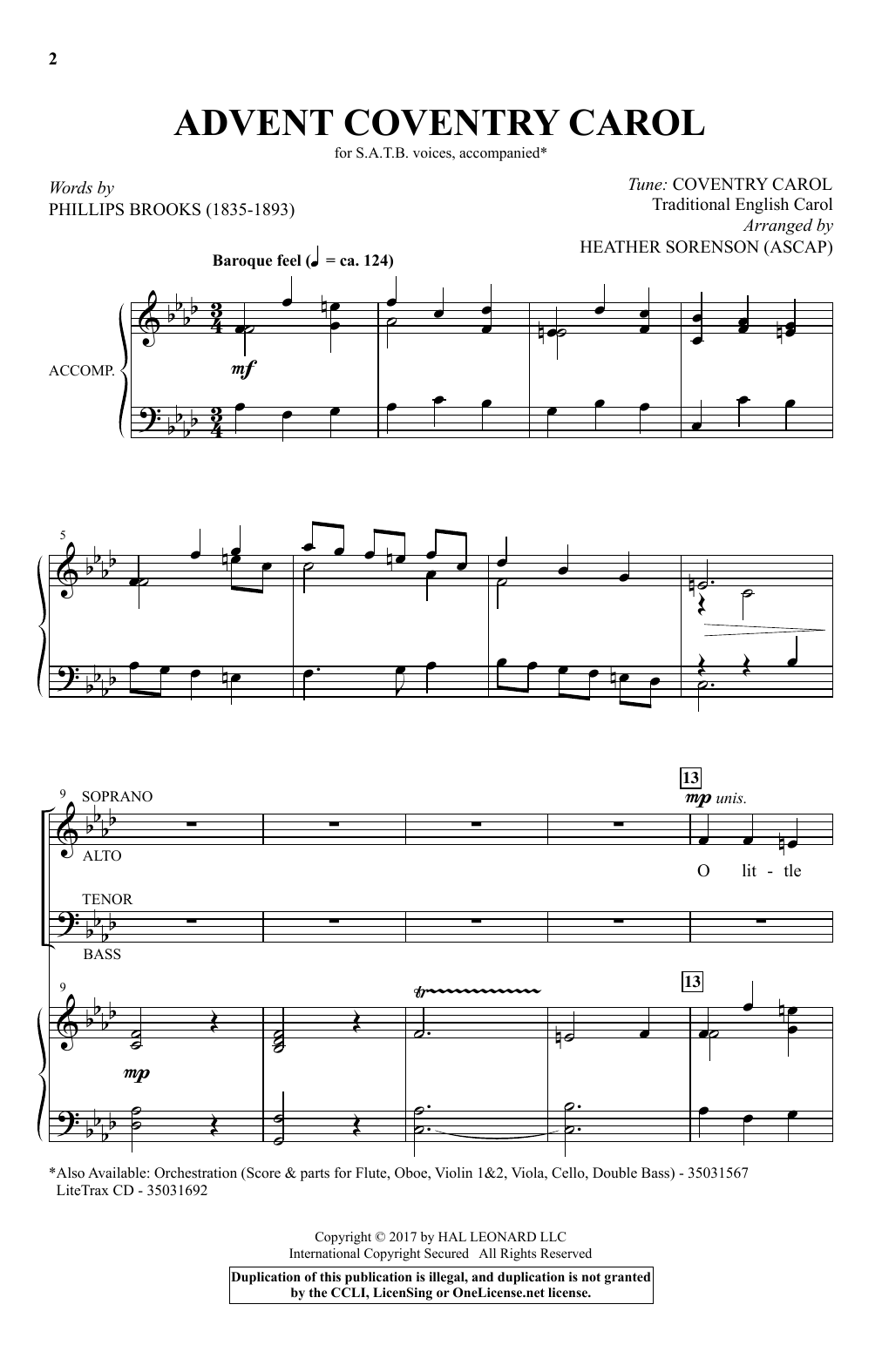 Heather Sorenson Advent Coventry Carol sheet music notes and chords. Download Printable PDF.