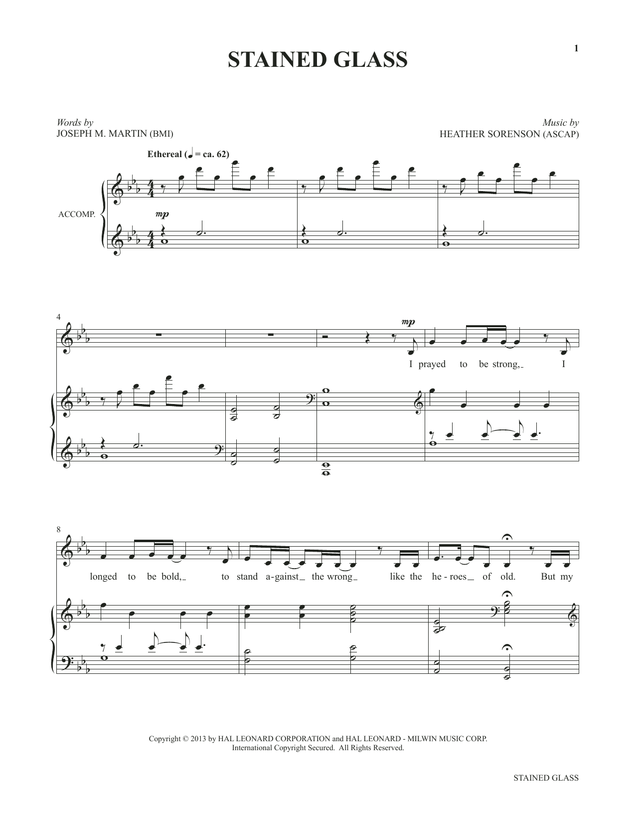 Learn to play Heather Sorenson and Joseph M. Martin Stained Glass (from My Alleluia: Vocal Solos for Worship) sheet music for Piano & Vocal in minutes. Price: 7.8900$ Heather Sorenson and Joseph M. Martin Stained Glass (from My Alleluia: Vocal Solos for Worship) sheet music notes and chords arranged for Piano & Vocal