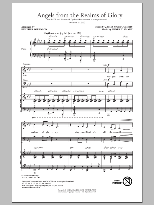 Christmas Carol Angels From The Realms Of Glory (arr. Heather Sorenson) sheet music notes and chords. Download Printable PDF.