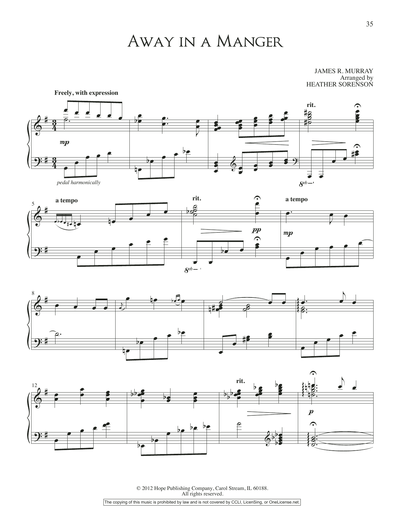 Heather Sorenson Away In A Manger sheet music notes and chords. Download Printable PDF.