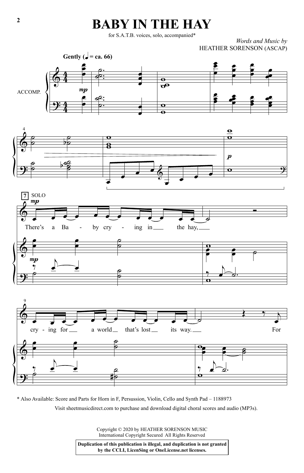 Heather Sorenson Baby In The Hay sheet music notes and chords. Download Printable PDF.