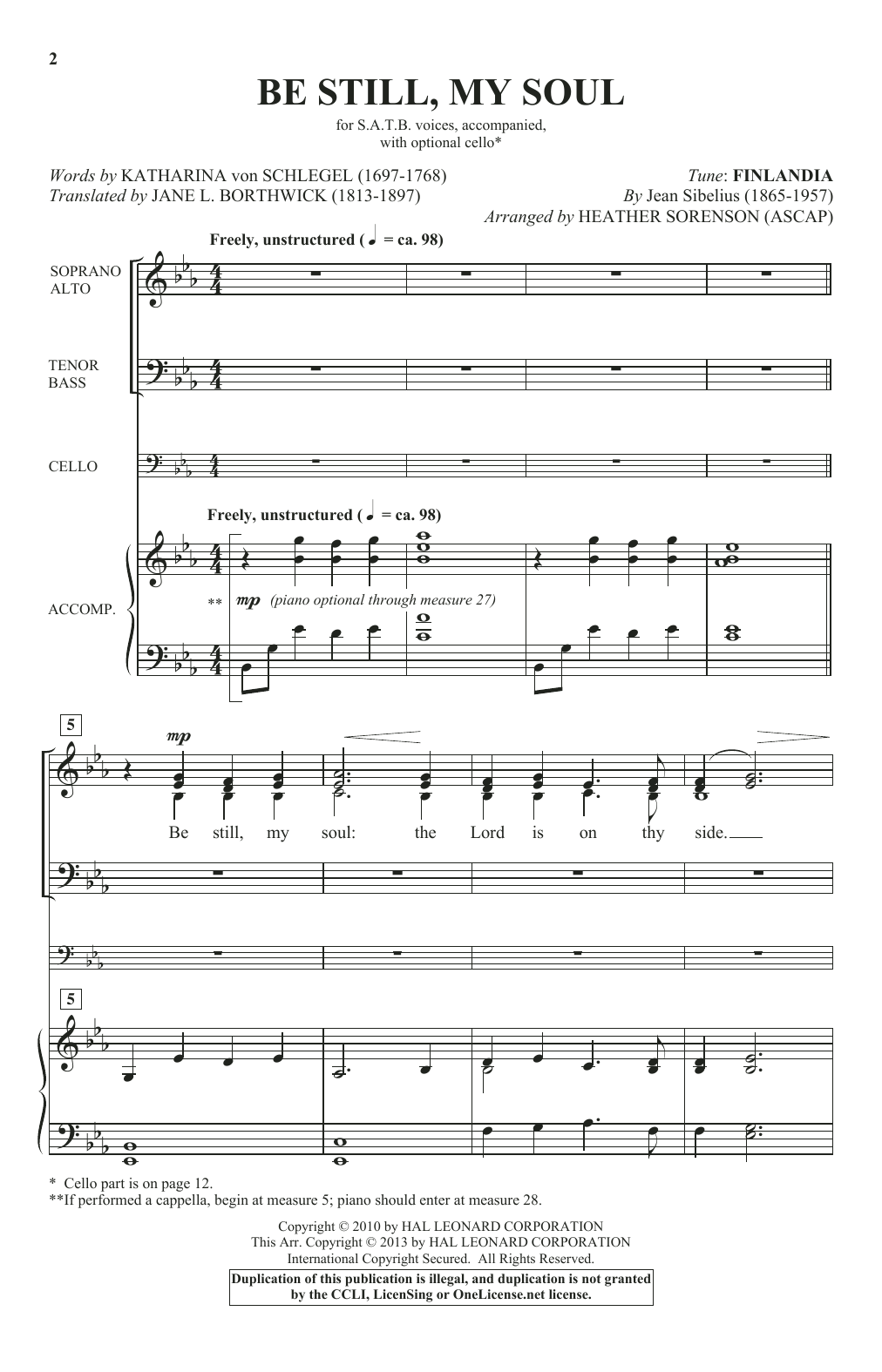 Heather Sorenson Be Still My Soul sheet music notes and chords. Download Printable PDF.