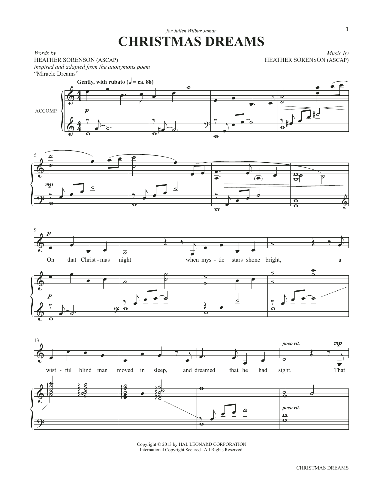 Heather Sorenson Christmas Dreams (from My Alleluia: Vocal Solos for Worship) sheet music notes and chords. Download Printable PDF.