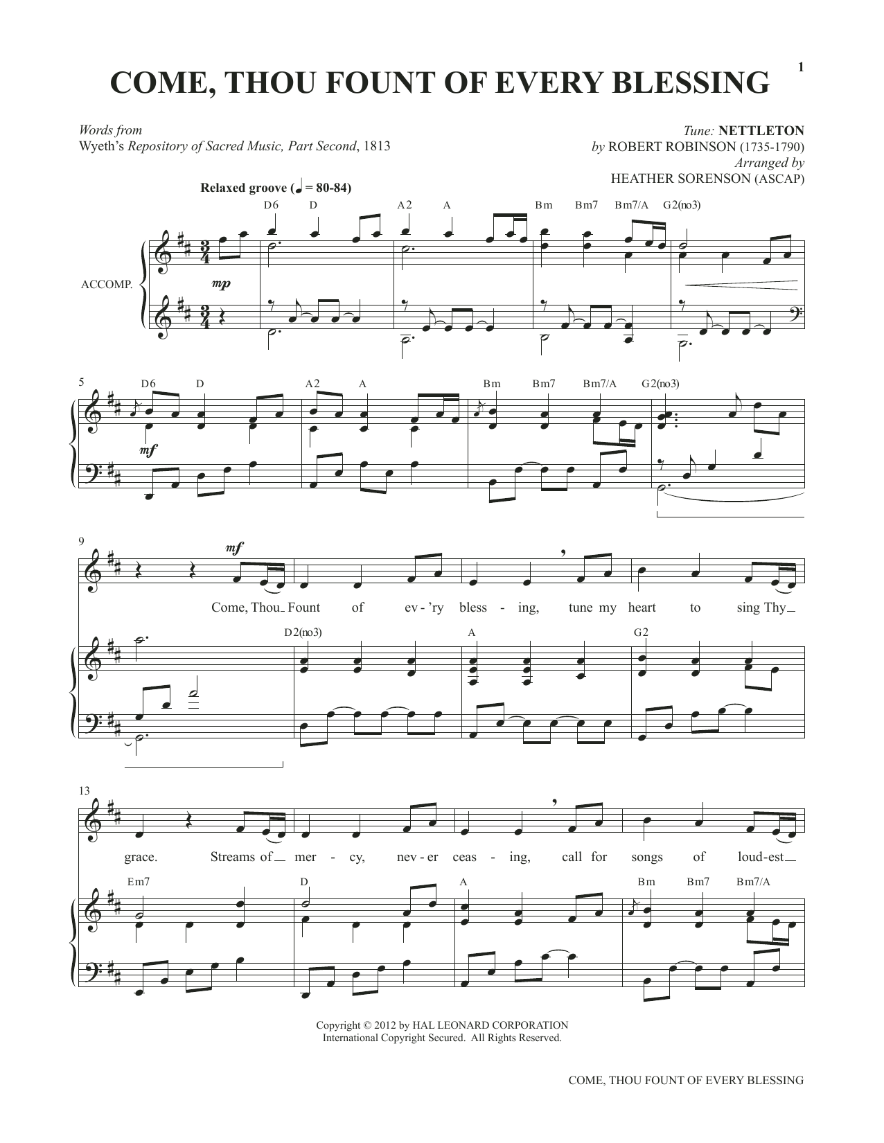 Heather Sorenson Come, Thou Fount Of Every Blessing (from My Alleluia: Vocal Solos for Worship) sheet music notes and chords. Download Printable PDF.