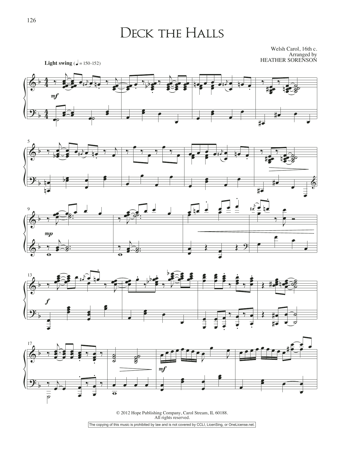 Heather Sorenson Deck the Halls sheet music notes and chords. Download Printable PDF.