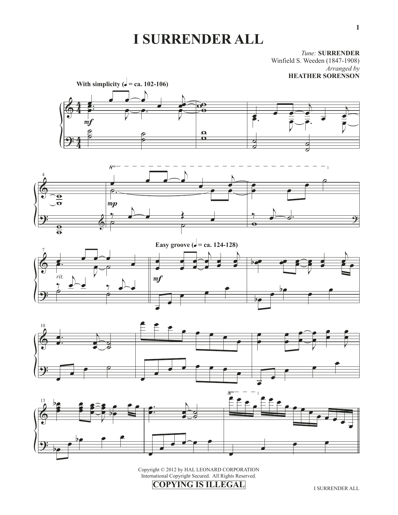 Heather Sorenson I Surrender All (from Images: Sacred Piano Reflections) sheet music notes and chords. Download Printable PDF.