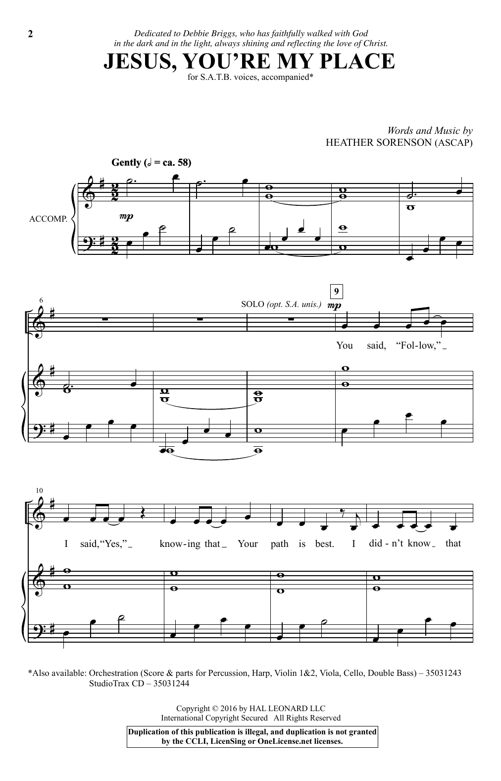 Heather Sorenson Jesus, You're My Place sheet music notes and chords. Download Printable PDF.