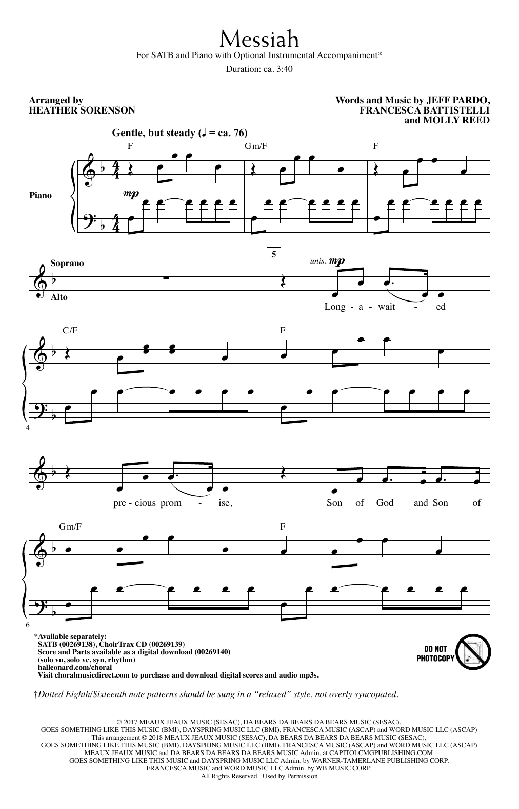 Heather Sorenson Messiah sheet music notes and chords. Download Printable PDF.