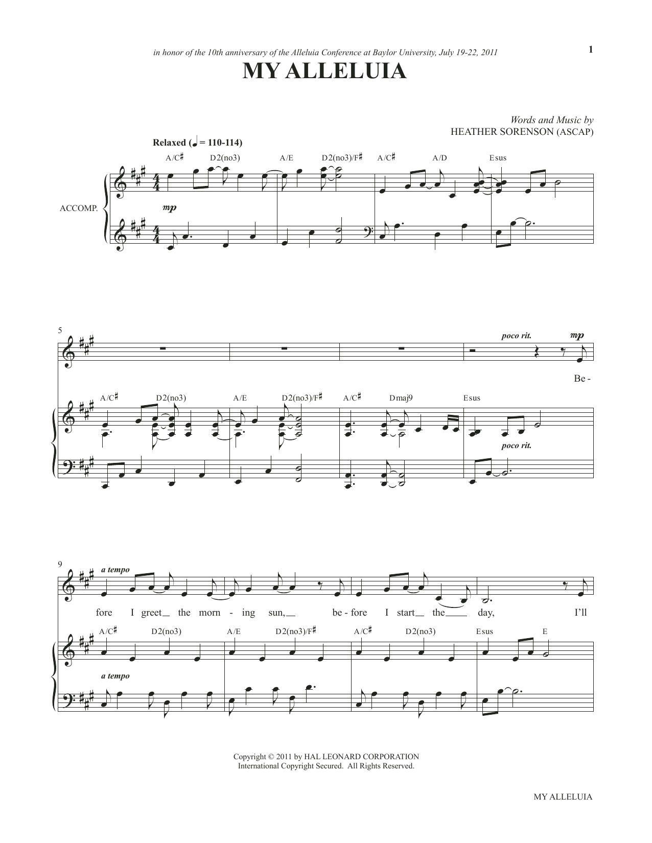 Learn to play Heather Sorenson My Alleluia (from My Alleluia: Vocal Solos for Worship) sheet music for Piano & Vocal in minutes. Price: 7.8900$ Heather Sorenson My Alleluia (from My Alleluia: Vocal Solos for Worship) sheet music notes and chords arranged for Piano & Vocal