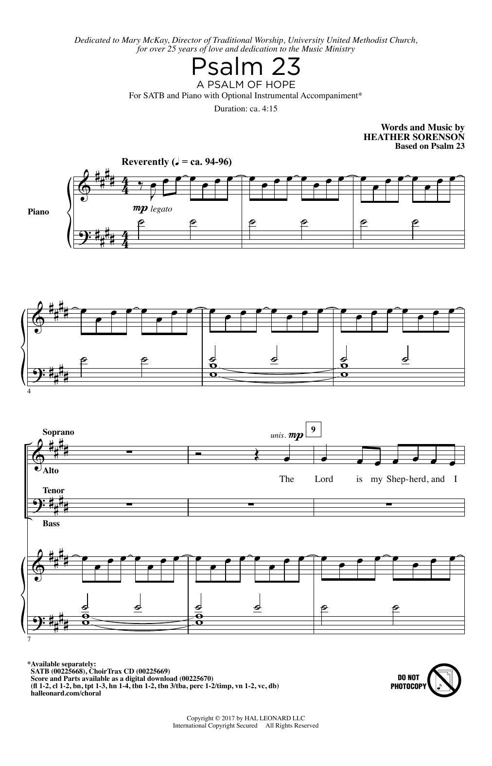 Heather Sorenson Psalm 23 (A Psalm Of Hope) sheet music notes and chords. Download Printable PDF.