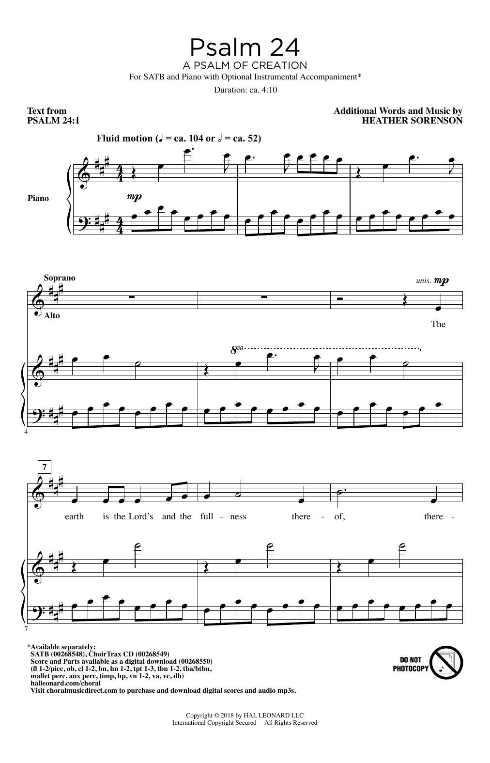 Heather Sorenson Psalm 24 (A Psalm Of Creation) sheet music notes and chords. Download Printable PDF.