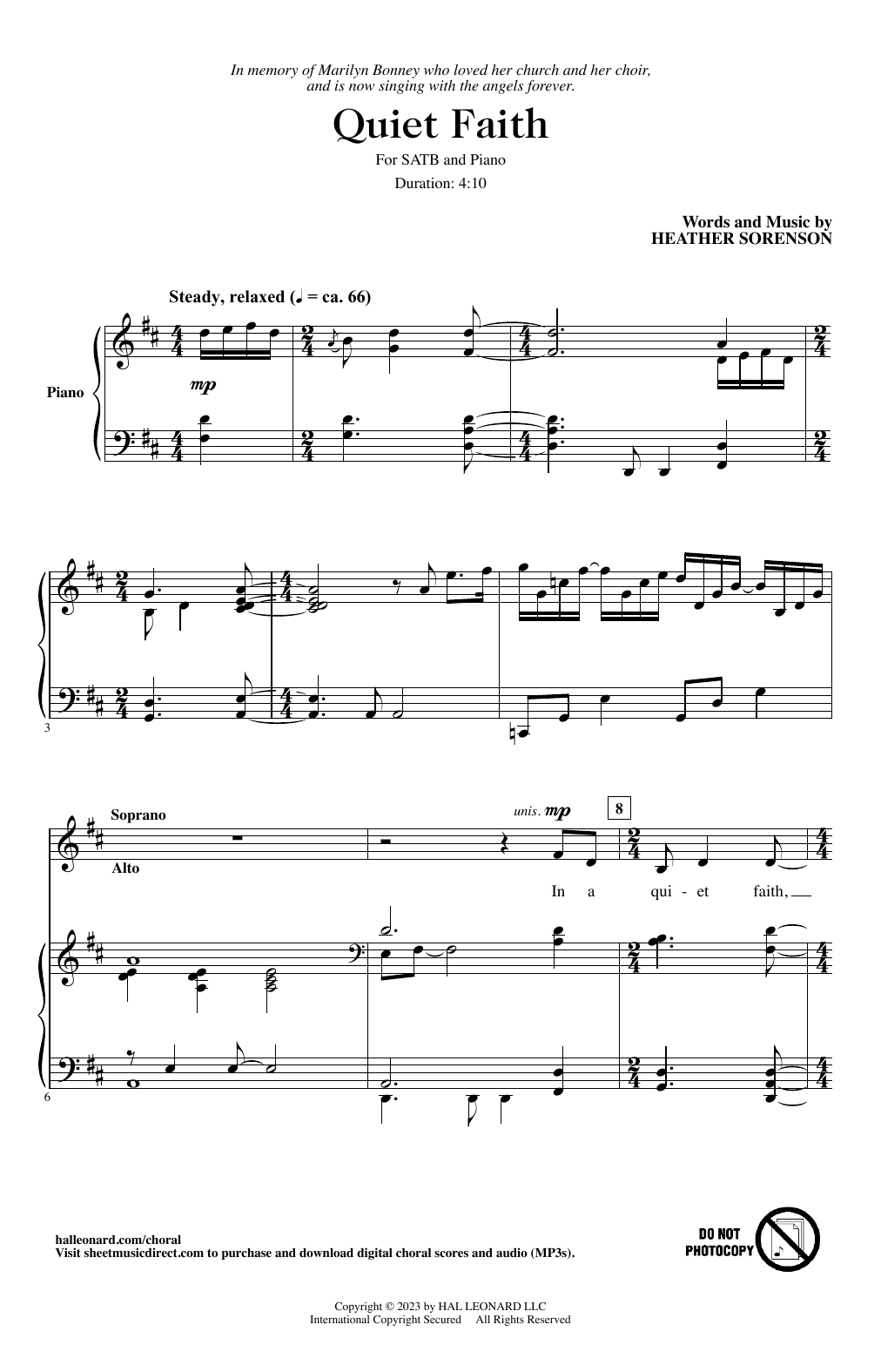 Heather Sorenson Quiet Faith sheet music notes and chords. Download Printable PDF.