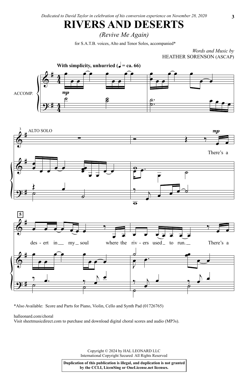 Heather Sorenson Rivers and Deserts (Revive Me Again) sheet music notes and chords. Download Printable PDF.