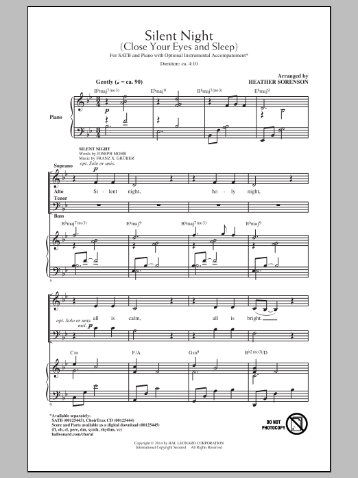 Heather Sorenson Silent Night (Close Your Eyes And Sleep) sheet music notes and chords. Download Printable PDF.