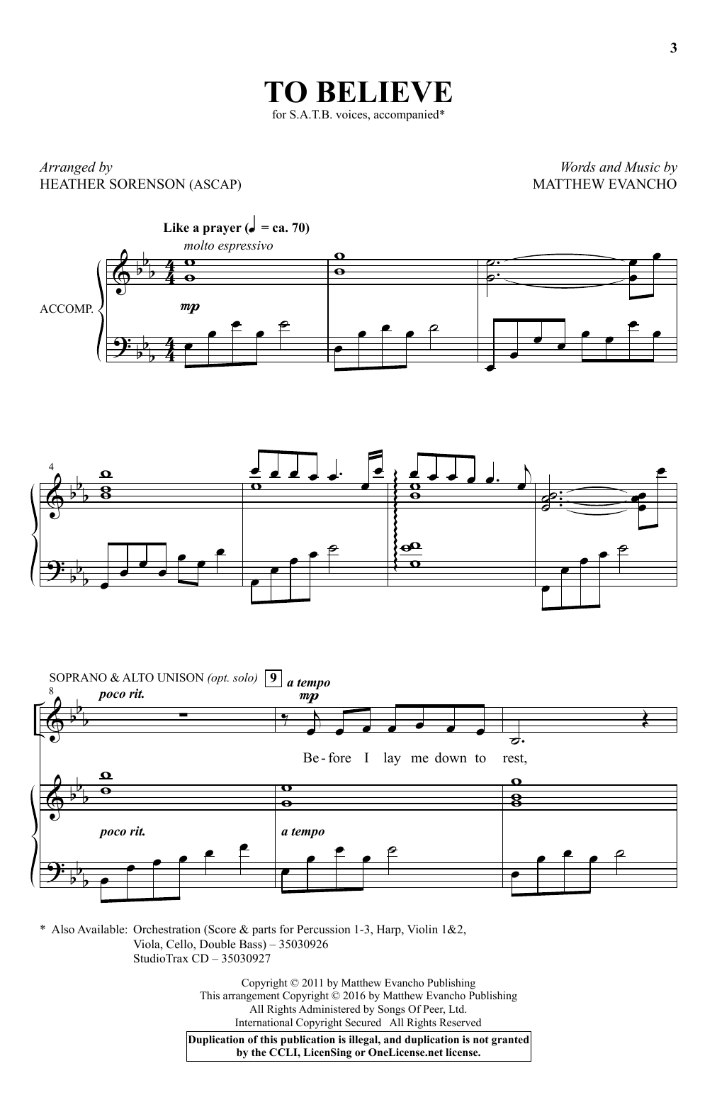 Heather Sorenson To Believe sheet music notes and chords. Download Printable PDF.