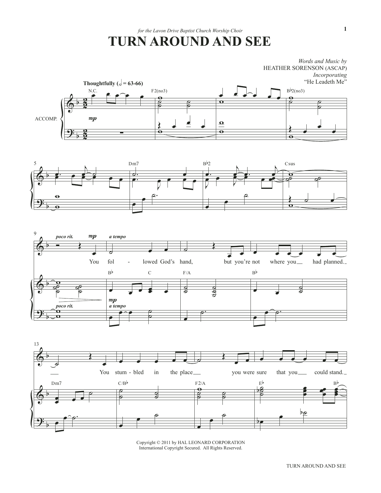 Learn to play Heather Sorenson Turn Around And See (from My Alleluia: Vocal Solos for Worship) sheet music for Piano & Vocal in minutes. Price: 7.8900$ Heather Sorenson Turn Around And See (from My Alleluia: Vocal Solos for Worship) sheet music notes and chords arranged for Piano & Vocal