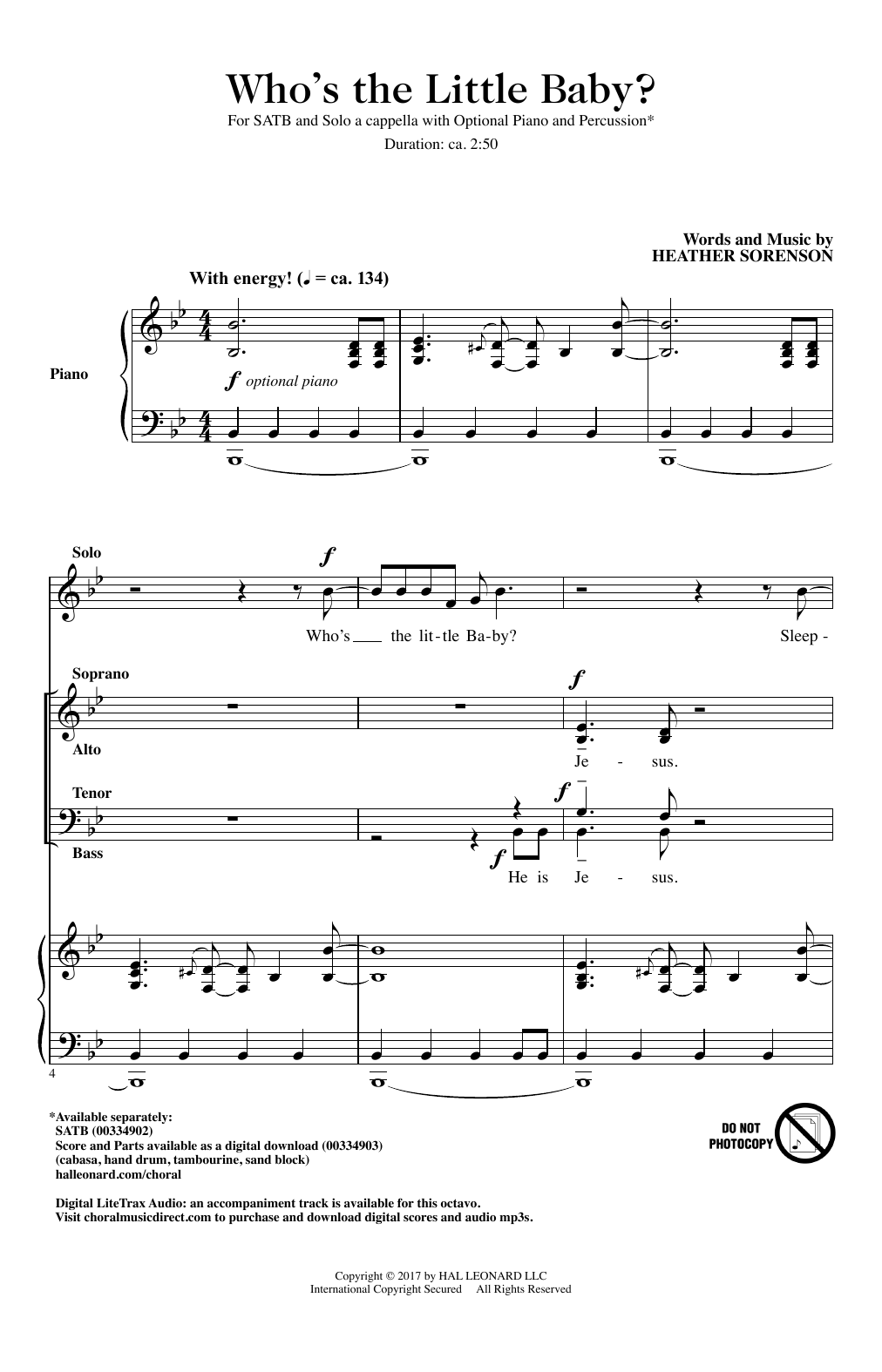 Learn to play Heather Sorenson Who's The Little Baby? sheet music for SATB Choir in minutes. Price: 3.9900$ Heather Sorenson Who's The Little Baby? sheet music notes and chords arranged for SATB Choir