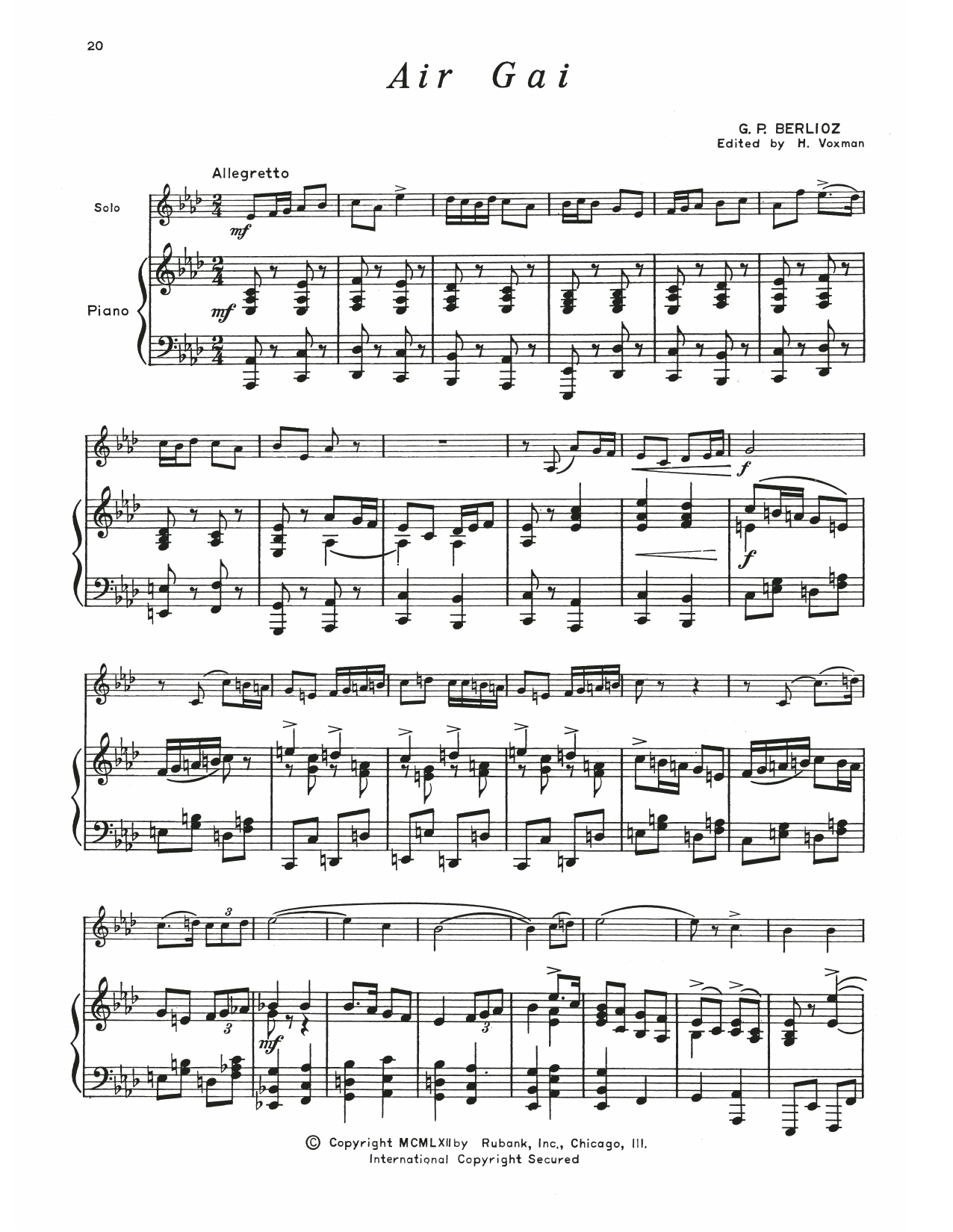 Hector Berlioz Air Gai sheet music notes and chords. Download Printable PDF.