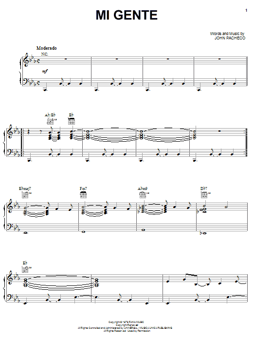 Hector Lavoe Mi Gente sheet music notes and chords. Download Printable PDF.