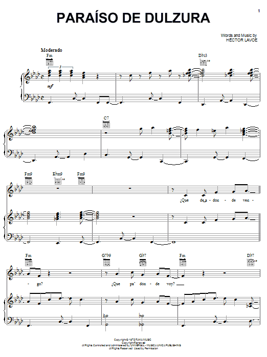 Learn to play Hector Lavoe Paraiso De Dulzura sheet music for Piano, Vocal & Guitar Chords (Right-Hand Melody) in minutes. Price: 7.8900$ Hector Lavoe Paraiso De Dulzura sheet music notes and chords arranged for Piano, Vocal & Guitar Chords (Right-Hand Melody)