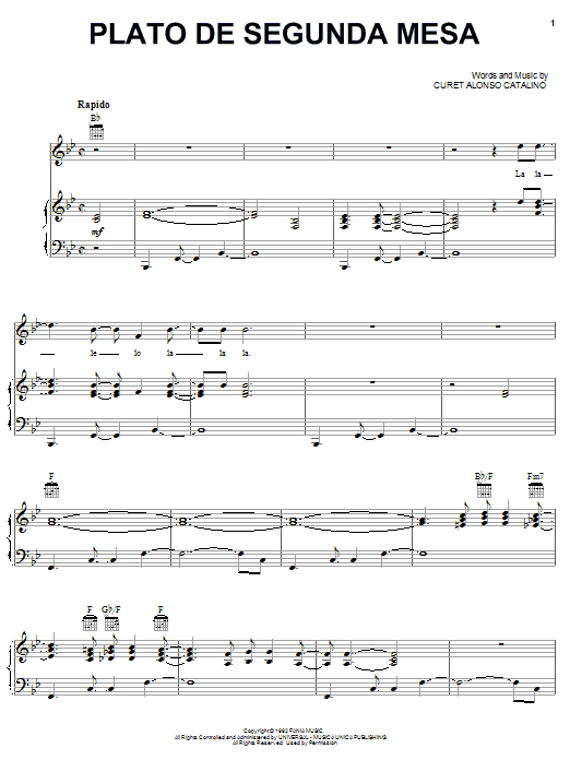 Learn to play Hector Lavoe Plato De Segunda Mesa sheet music for Piano, Vocal & Guitar Chords (Right-Hand Melody) in minutes. Price: 7.8900$ Hector Lavoe Plato De Segunda Mesa sheet music notes and chords arranged for Piano, Vocal & Guitar Chords (Right-Hand Melody)