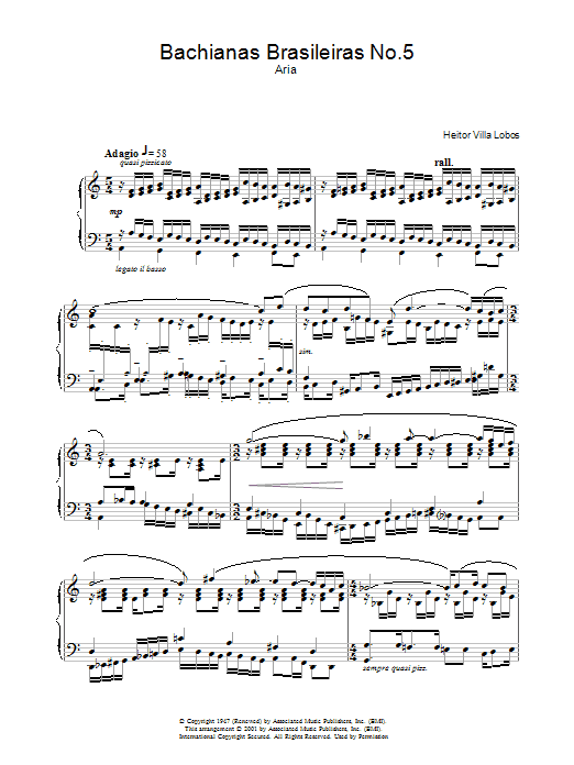 Heitor Villa-Lobos Bachianas Brasileiras No.5 sheet music notes and chords. Download Printable PDF.