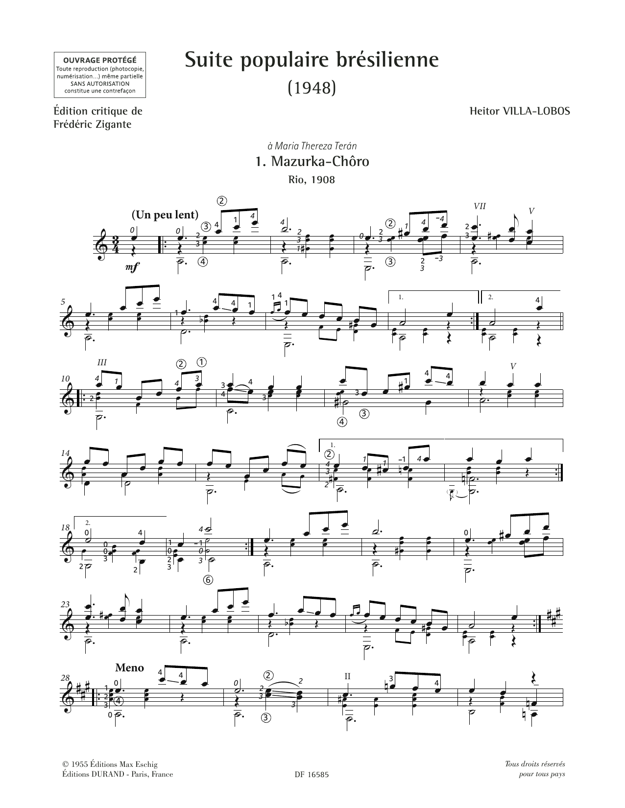 Heitor Villa-Lobos Mazurka-Choro sheet music notes and chords. Download Printable PDF.