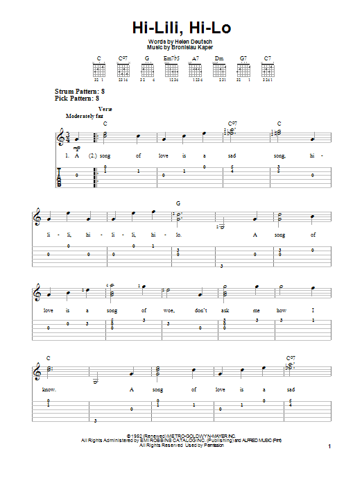 Helen Deutsch Hi-Lili, Hi-Lo sheet music notes and chords. Download Printable PDF.