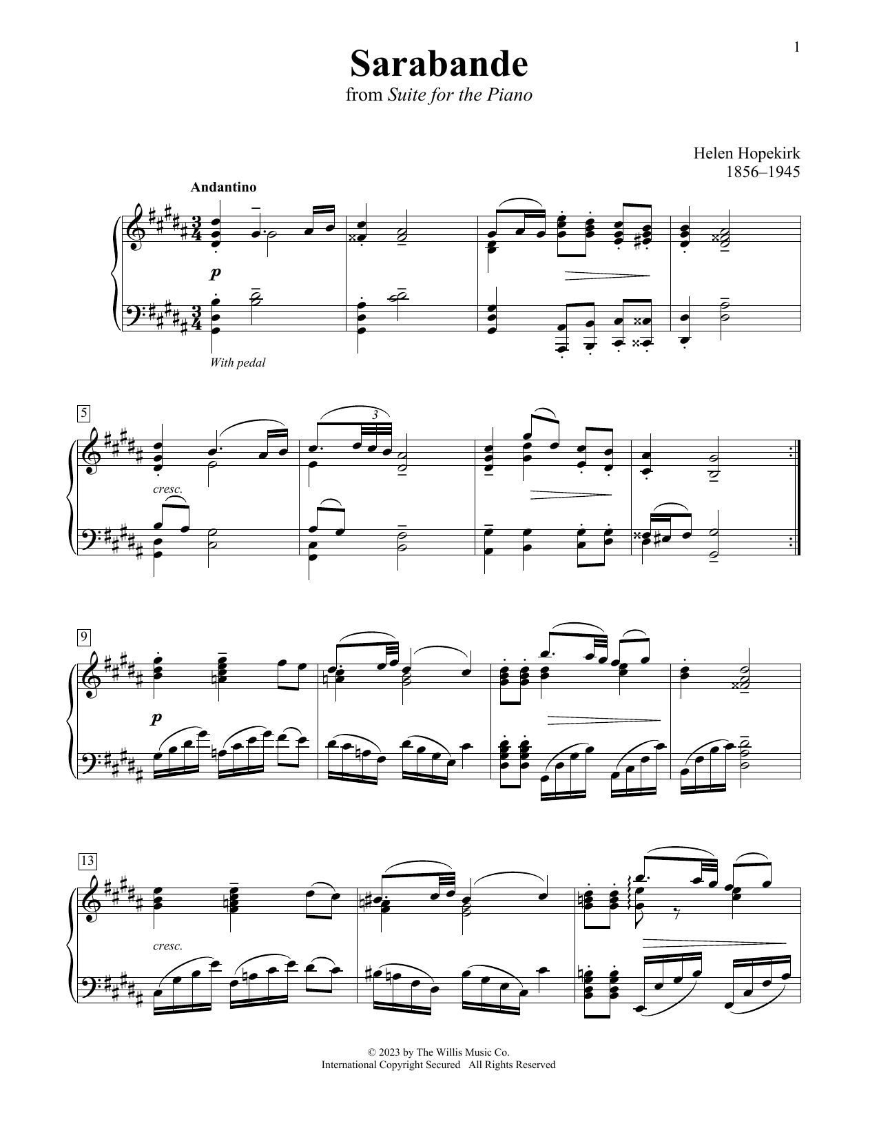 Helen Hopekirk Sarabande sheet music notes and chords. Download Printable PDF.