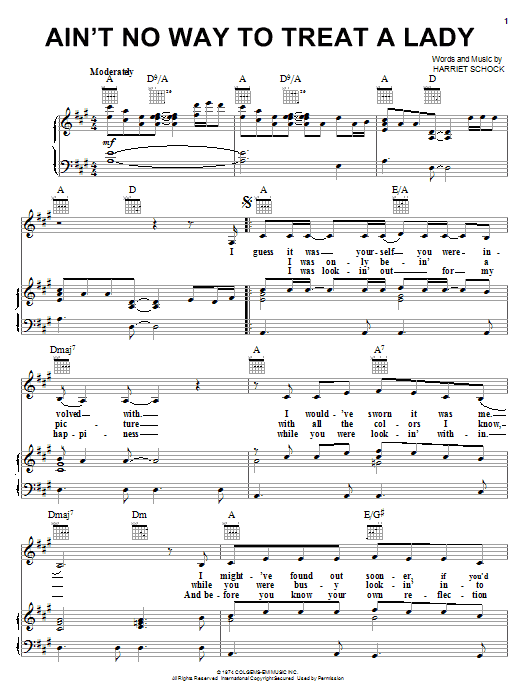 Helen Reddy Ain't No Way To Treat A Lady sheet music notes and chords arranged for Piano, Vocal & Guitar Chords (Right-Hand Melody)