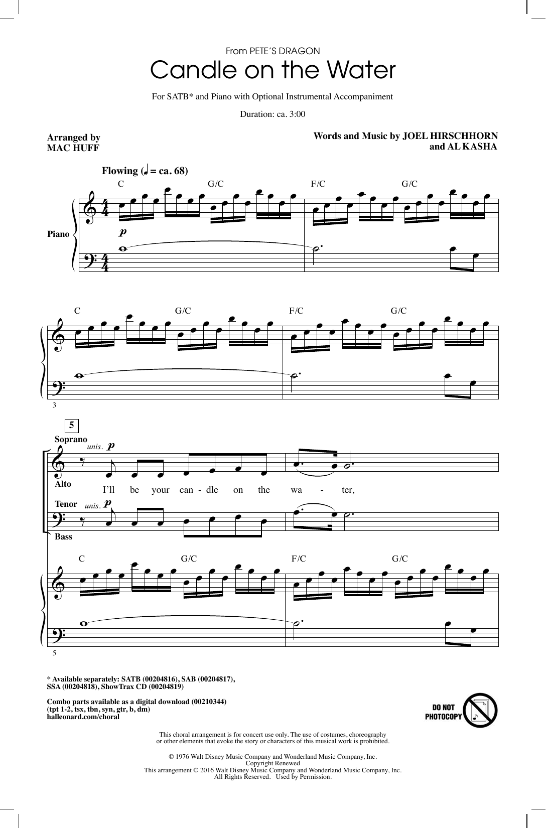 Learn to play Mac Huff Candle On The Water sheet music for SAB Choir in minutes. Price: 3.9900$ Mac Huff Candle On The Water sheet music notes and chords arranged for SAB Choir