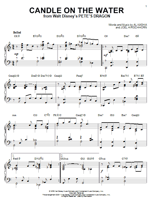 Al Kasha Candle On The Water [Jazz version] (arr. Brent Edstrom) sheet music notes and chords arranged for Piano Solo