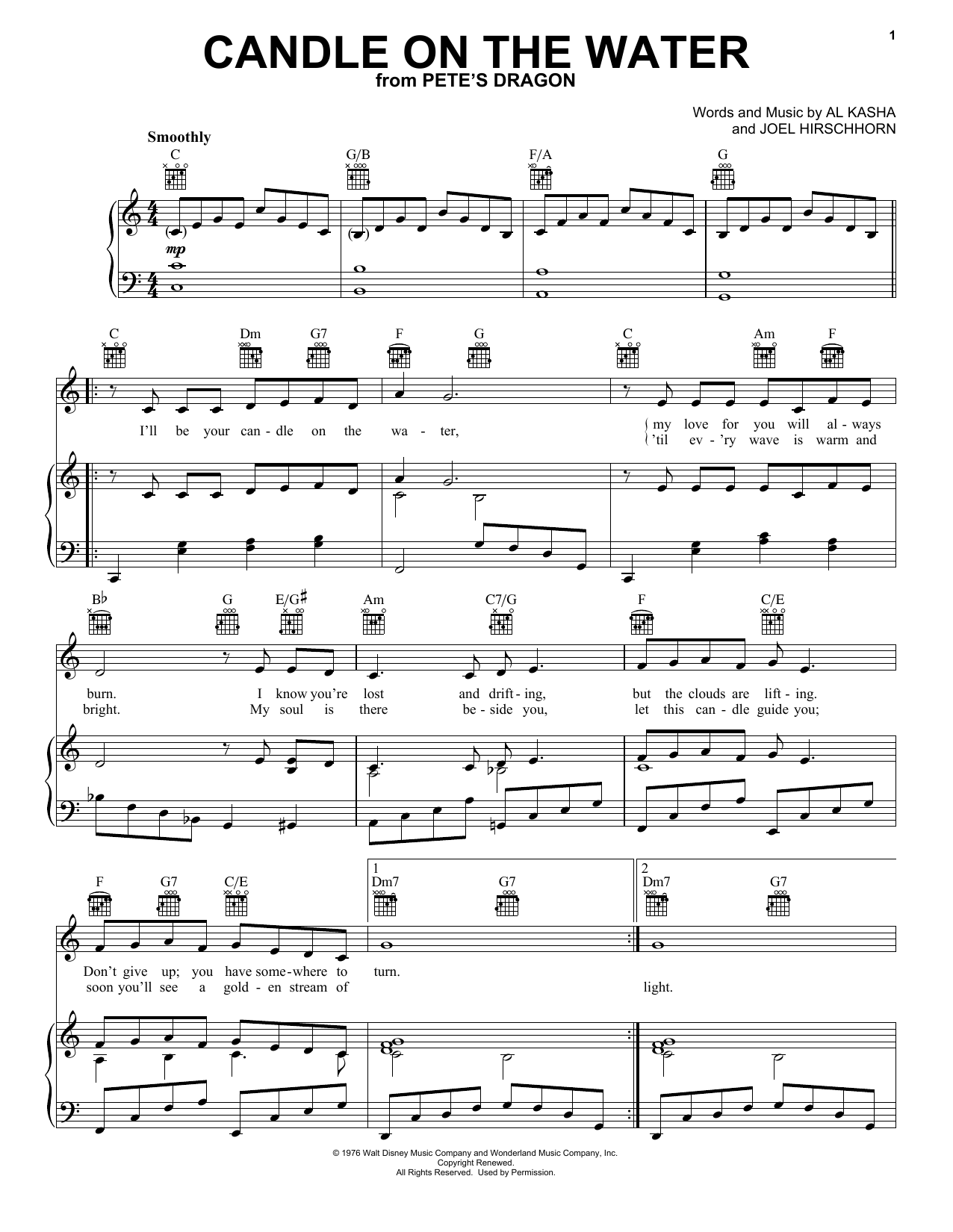 Al Kasha & Joel Hirschhorn Candle On The Water sheet music notes and chords arranged for Trombone Solo