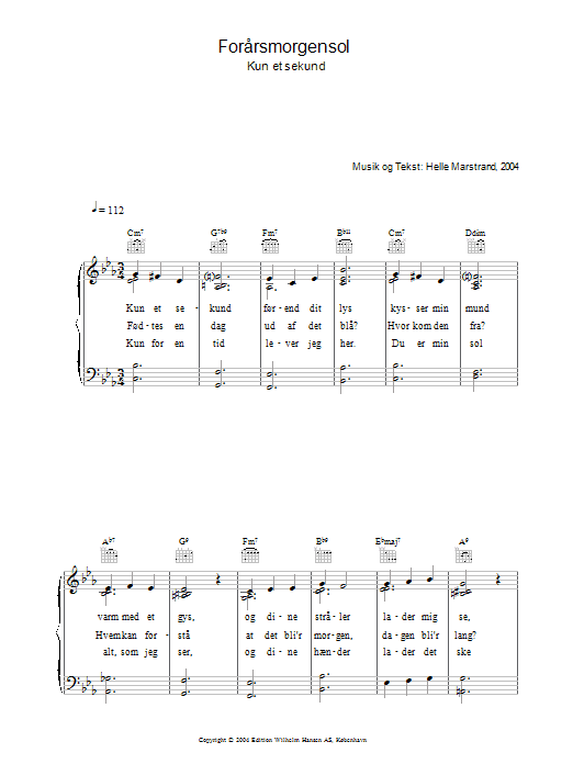 Helle Marstrand Forårsmorgensol sheet music notes and chords arranged for Piano, Vocal & Guitar Chords