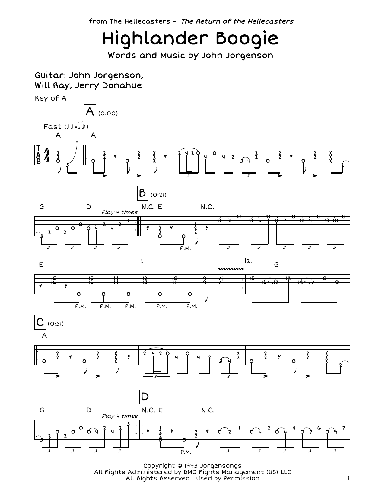 Hellecasters Highlander Boogie sheet music notes and chords arranged for Guitar Lead Sheet