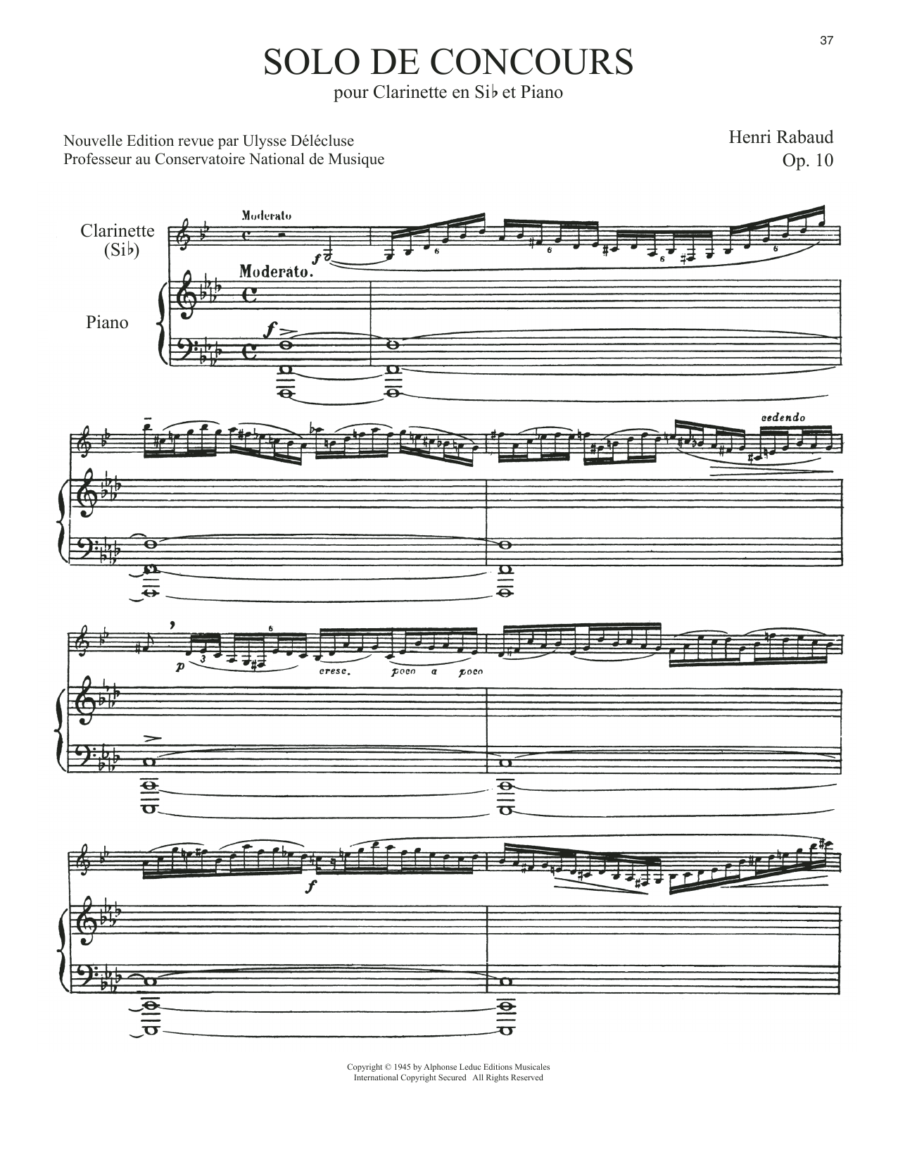 Henri Rabaud Solo De Concours sheet music notes and chords. Download Printable PDF.