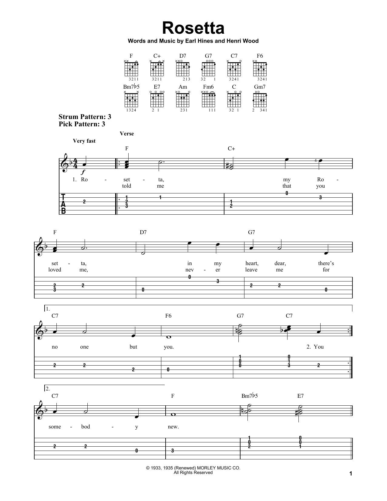 Earl Hines Rosetta sheet music notes and chords. Download Printable PDF.