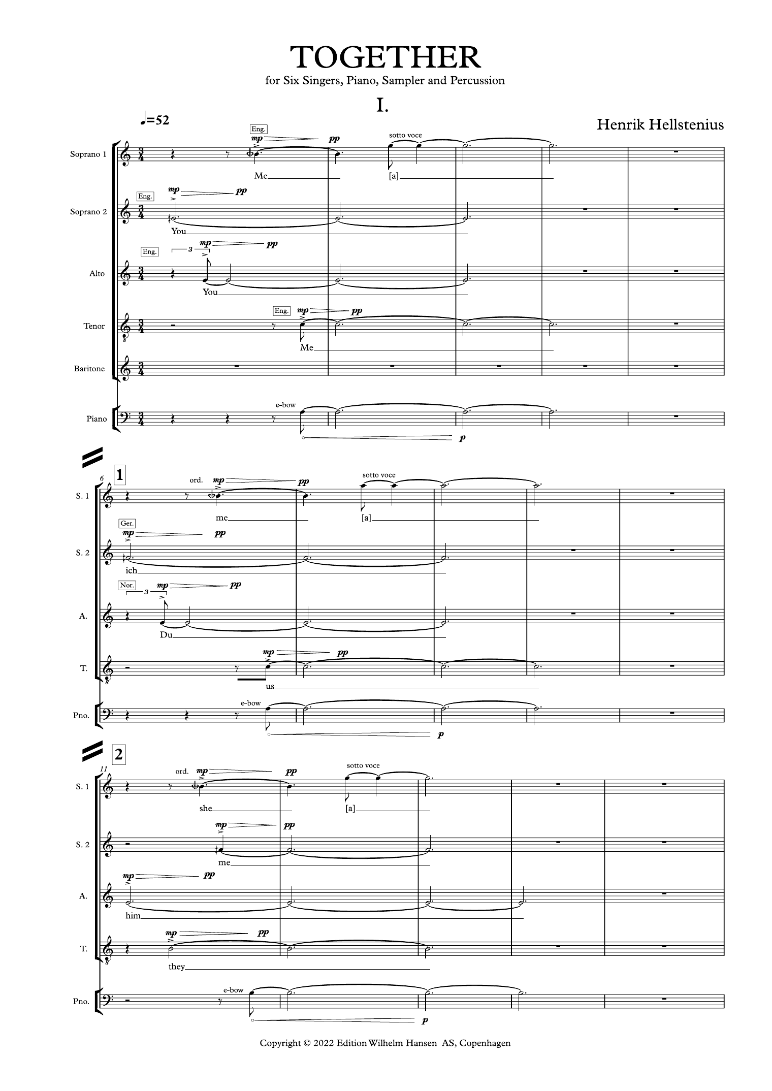 Henrik Hellstenius Together sheet music notes and chords. Download Printable PDF.