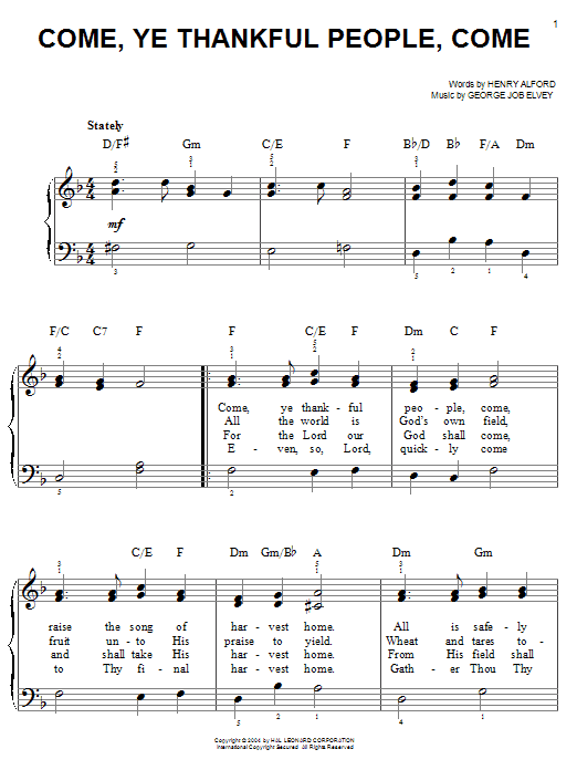 Henry Alford Come, Ye Thankful People, Come sheet music notes and chords. Download Printable PDF.