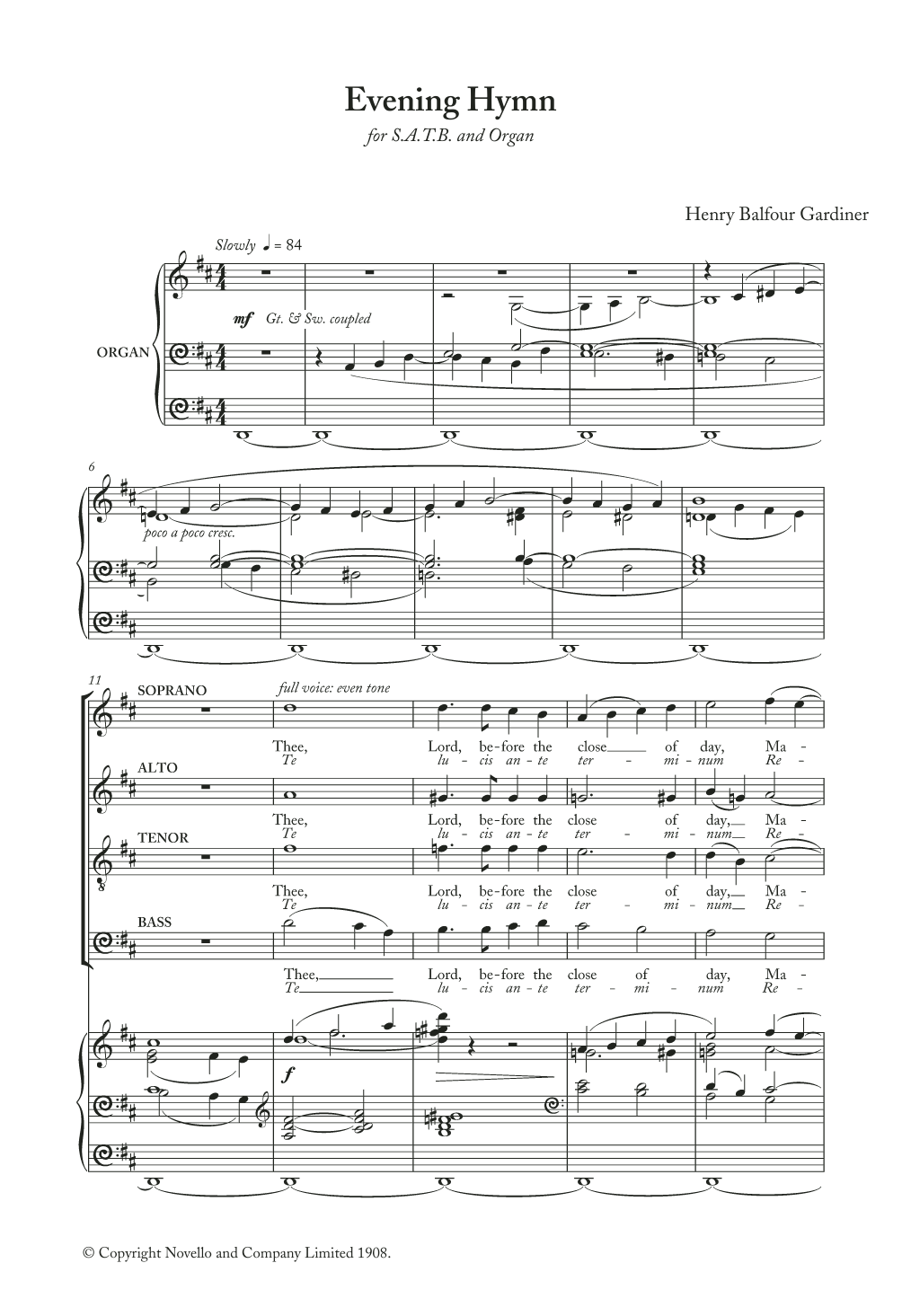 Henry Balfour Gardiner Evening Hymn sheet music notes and chords. Download Printable PDF.