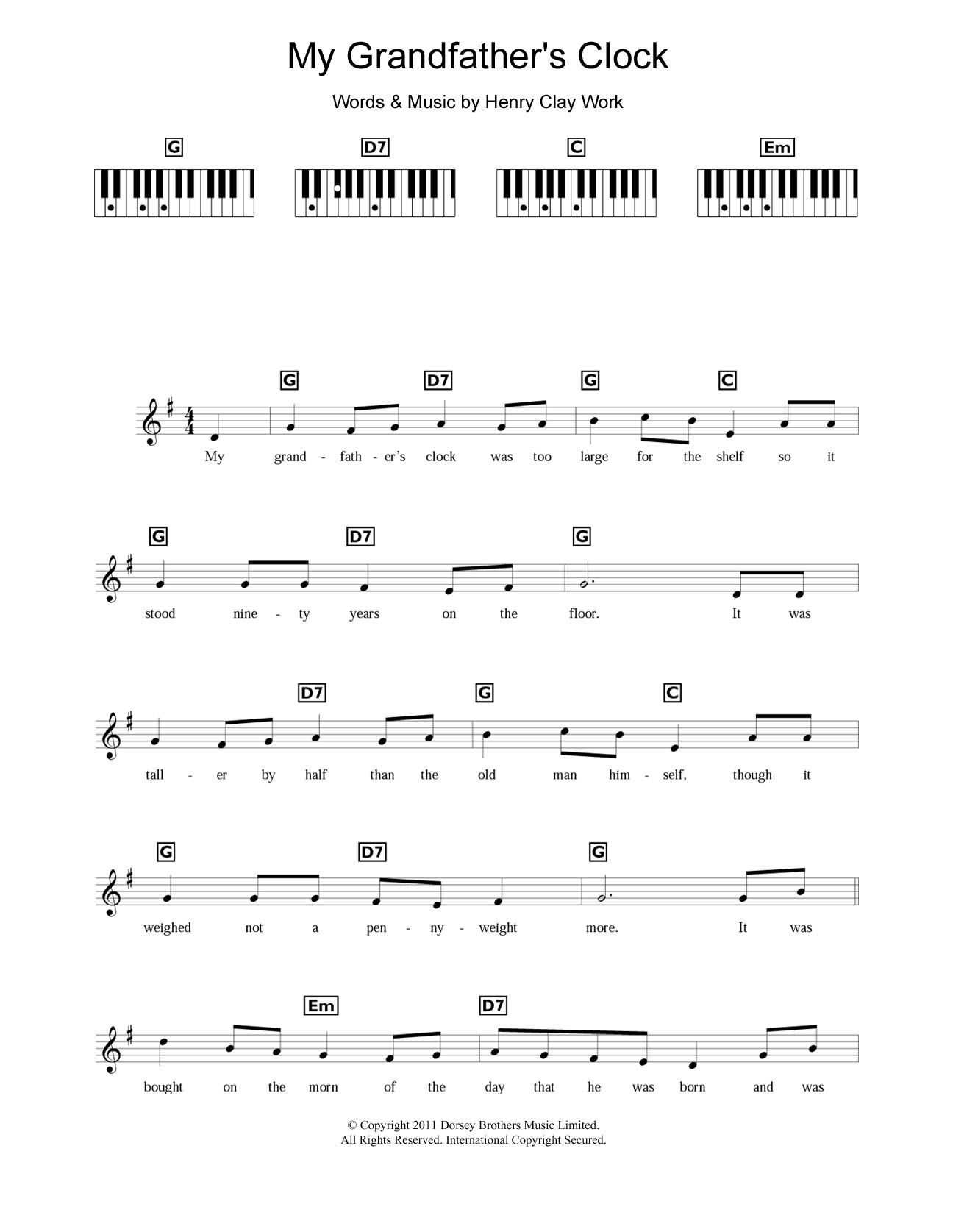 Henry Clay Work My Grandfather's Clock sheet music notes and chords. Download Printable PDF.