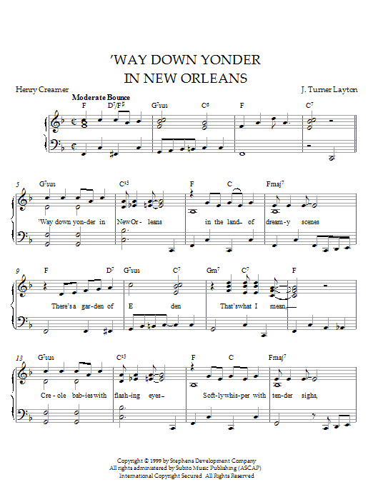 Louis Armstrong Way Down Yonder In New Orleans sheet music notes and chords. Download Printable PDF.