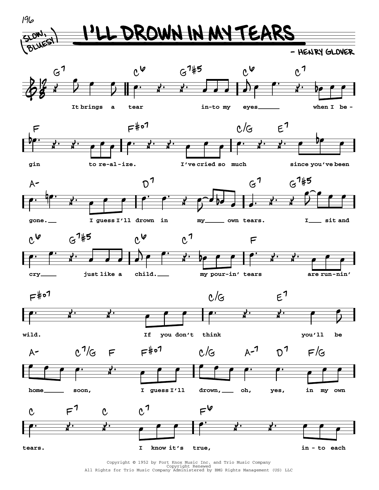 Henry Glover I'll Drown In My Tears sheet music notes and chords. Download Printable PDF.