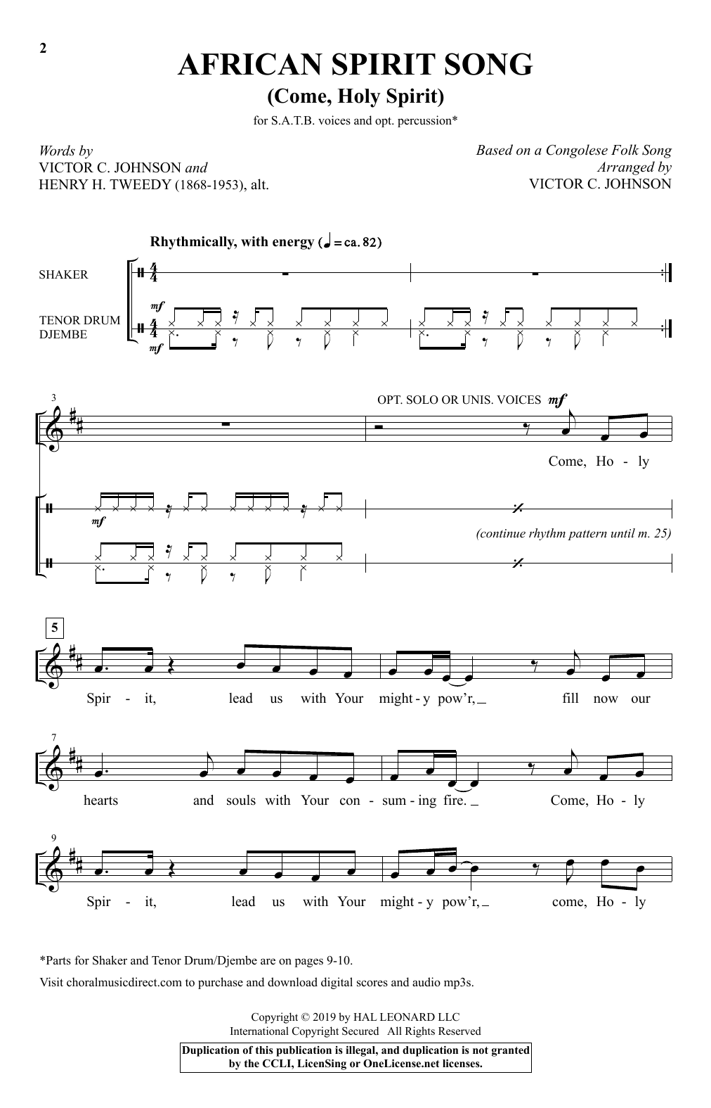 Learn to play Henry H. Tweedy African Spirit Song (Come, Holy Spirit) (arr. Victor C. Johnson) sheet music for SATB Choir in minutes. Price: 3.9900$ Henry H. Tweedy African Spirit Song (Come, Holy Spirit) (arr. Victor C. Johnson) sheet music notes and chords arranged for SATB Choir