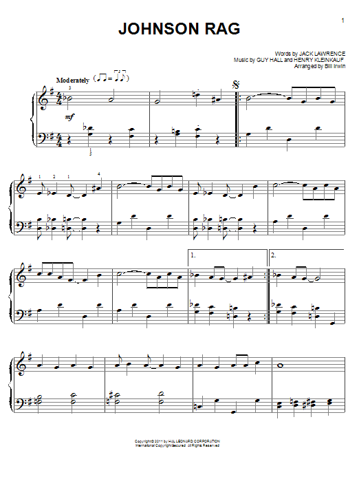 Henry Kleinkauf Johnson Rag sheet music notes and chords arranged for Easy Piano