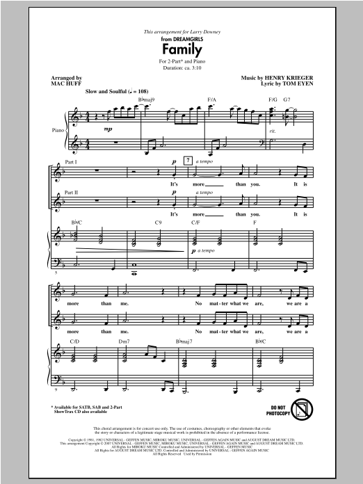 Henry Krieger Family (from Dreamgirls) (arr. Mac Huff) sheet music notes and chords arranged for 2-Part Choir