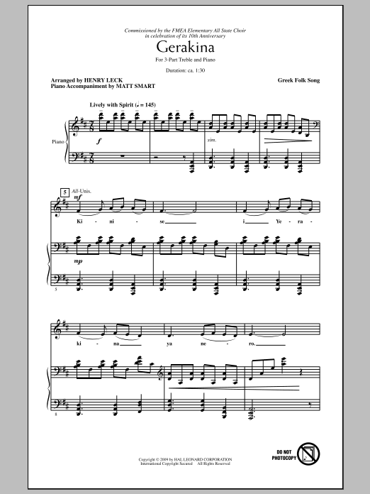 Learn to play Henry Leck Gerakina sheet music for 3-Part Treble Choir in minutes. Price: 3.9900$ Henry Leck Gerakina sheet music notes and chords arranged for 3-Part Treble Choir