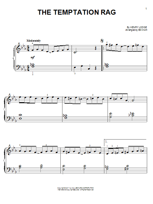 Learn to play Henry Lodge The Temptation Rag sheet music for Easy Piano in minutes. Price: 6.9900$ Henry Lodge The Temptation Rag sheet music notes and chords arranged for Easy Piano