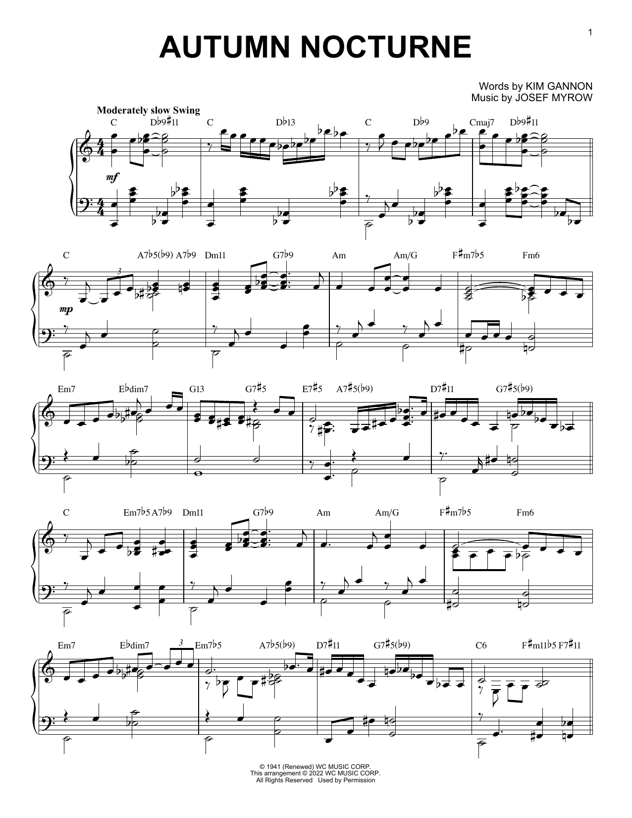 Henry Mancini Autumn Nocturne [Jazz version] (arr. Brent Edstrom) sheet music notes and chords. Download Printable PDF.